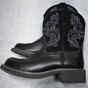 Black Leather Embroidered Women's Boots